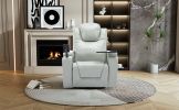 270 Degree Swivel PU Leather Power Recliner Individual Seat Home Theater Recliner with Surround Sound, Cup Holder, Removable Tray Table