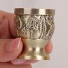 Vintage Brass White Wine Cup Mini Goblet One Shot Glass Embossed Spirits Cup Chinese Wedding Love Shot Cup