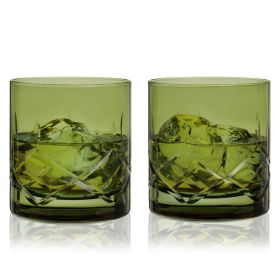 Admiral Cut Crystal Rocks Glasses in Green Viski®